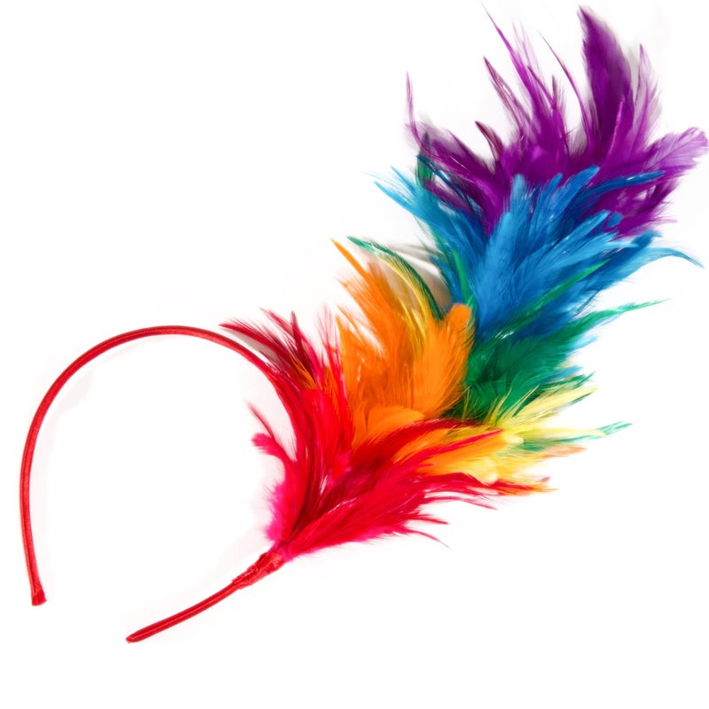 KICOFIT Feathers Headband Masquerade Headpiece for Women Halloween Christmas Party Favor Floral Fascinator Crown (Feather-rainbow, One size) - Image 3